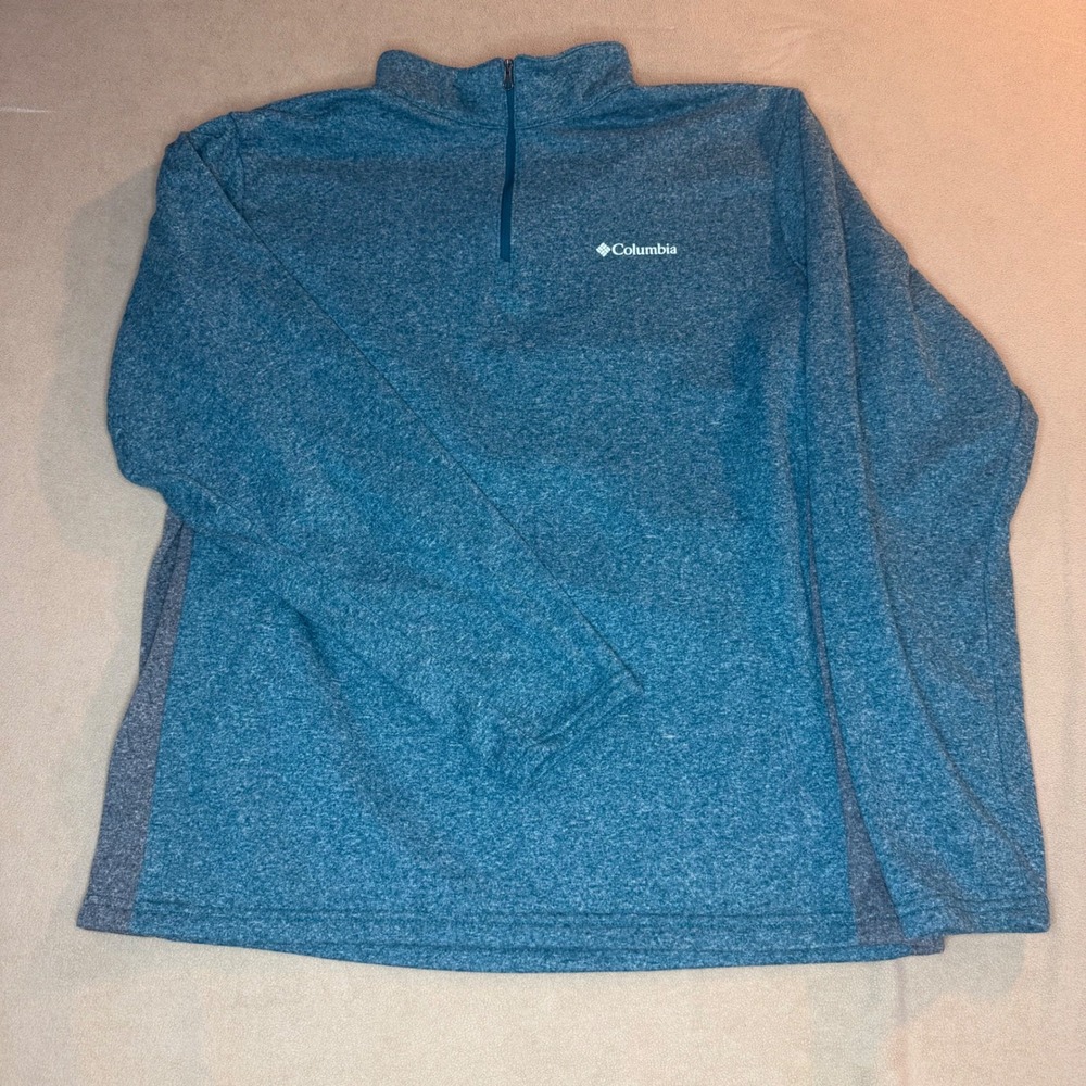 Columbia Mens Large Quarter Zip Pullover Teal Blue Heather Fleece Sweater